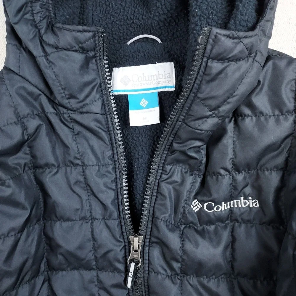 Columbia Youth Medium Black Hooded Puffer Jacket Fleece Lined Full Zip Winter